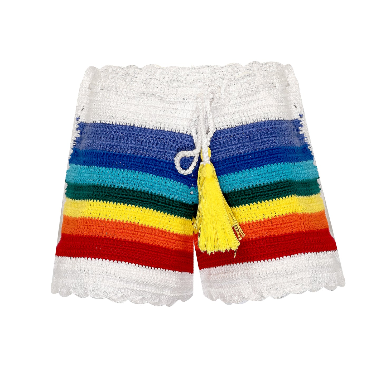 Load image into Gallery viewer, Kids White Crochet Shorts with Rainbow Stripes - Girls Shorts
