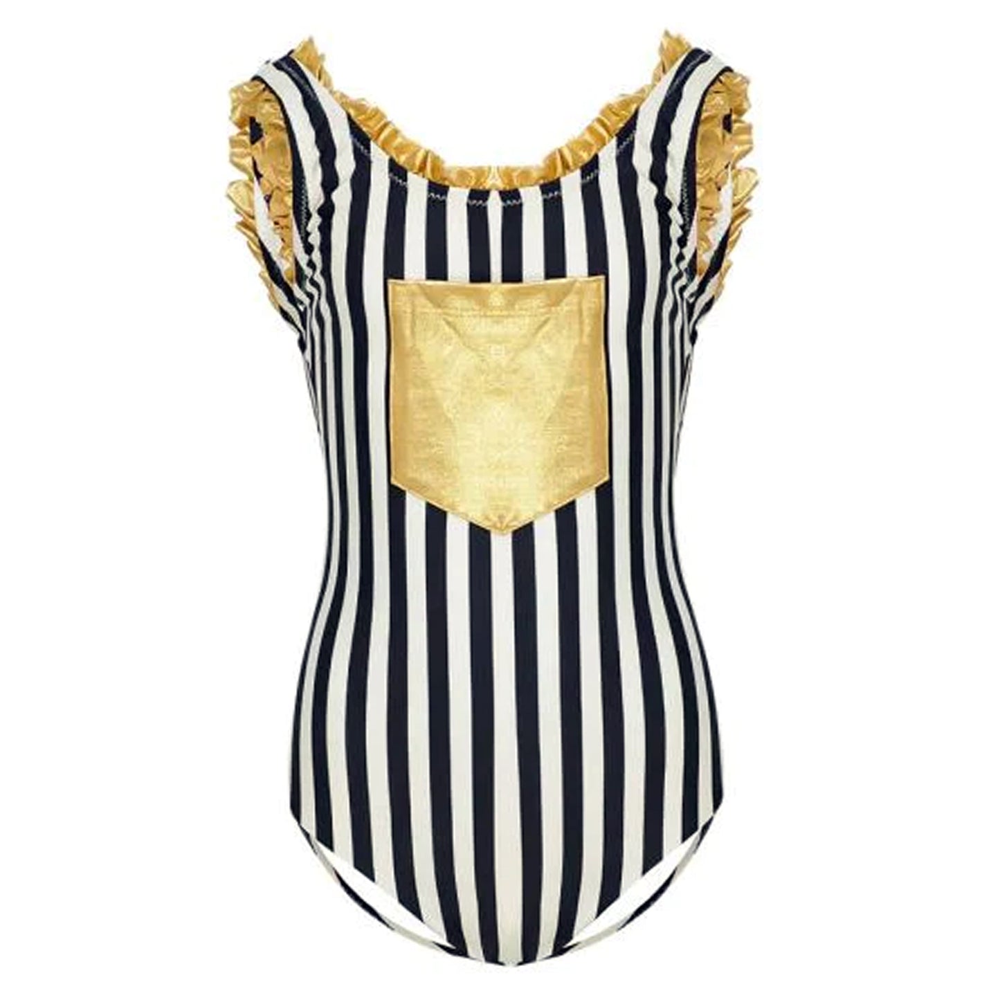 Load image into Gallery viewer, Nessi Byrd Zinnia Black &amp;amp; White Stripe Swimsuit - Girls One Piece
