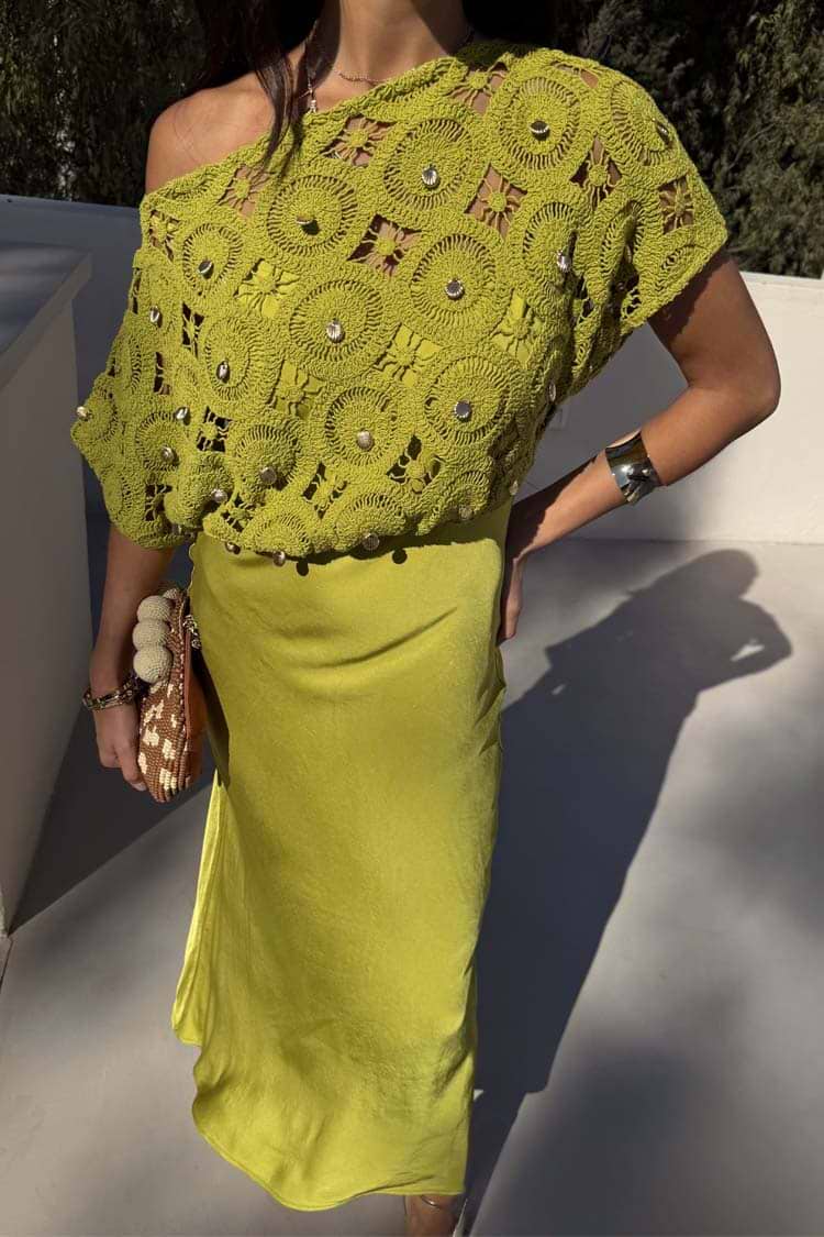 Load image into Gallery viewer, Green Shell Crochet Tilly Dress
