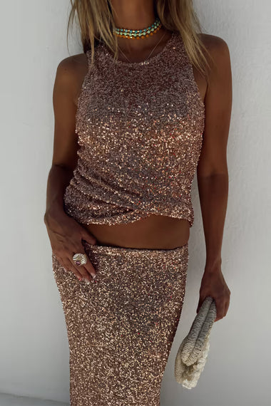 Gold Sequin Tank Top - Top
