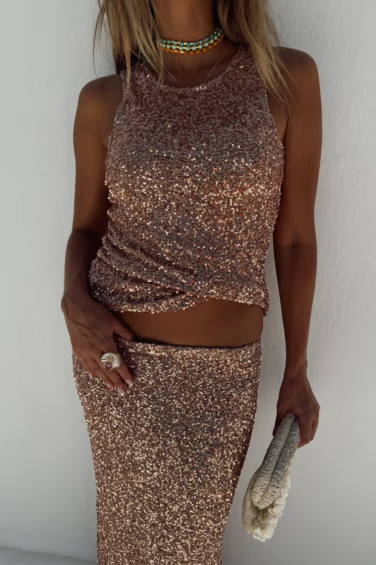 Load image into Gallery viewer, Gold Sequin Tank Top - Top
