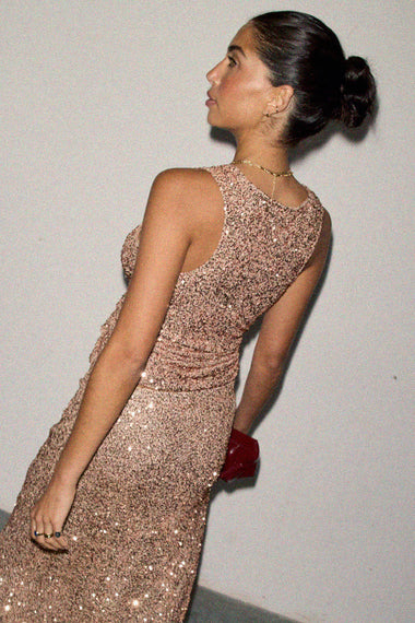 Gold Sequin Tank Top - Top