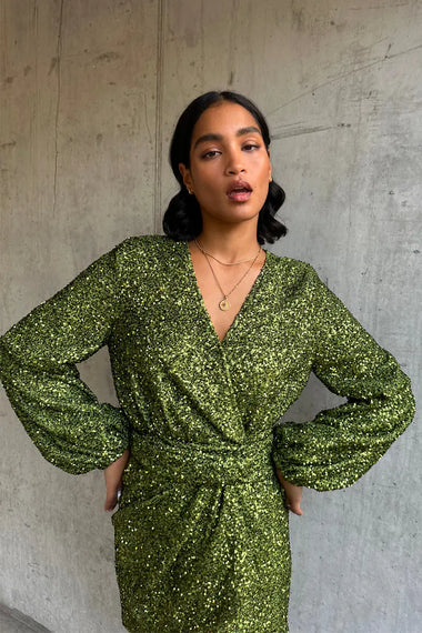Olive Sequin Mini Vienna Dress - Dress