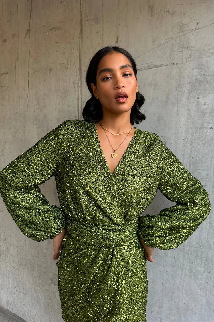 Load image into Gallery viewer, Olive Sequin Mini Vienna Dress - Dress
