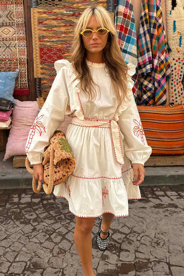 Cream And Red Pollenca Mini Dress