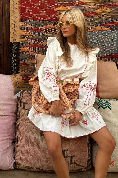 Cream And Red Pollenca Mini Dress