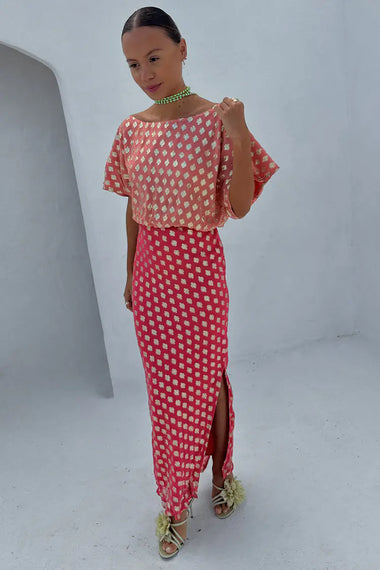 Pink and Red Jacquard Tilly Dress