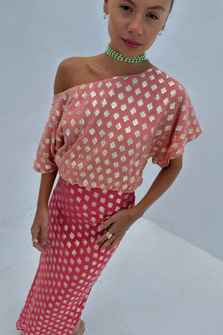 Load image into Gallery viewer, Pink and Red Jacquard Tilly Dress
