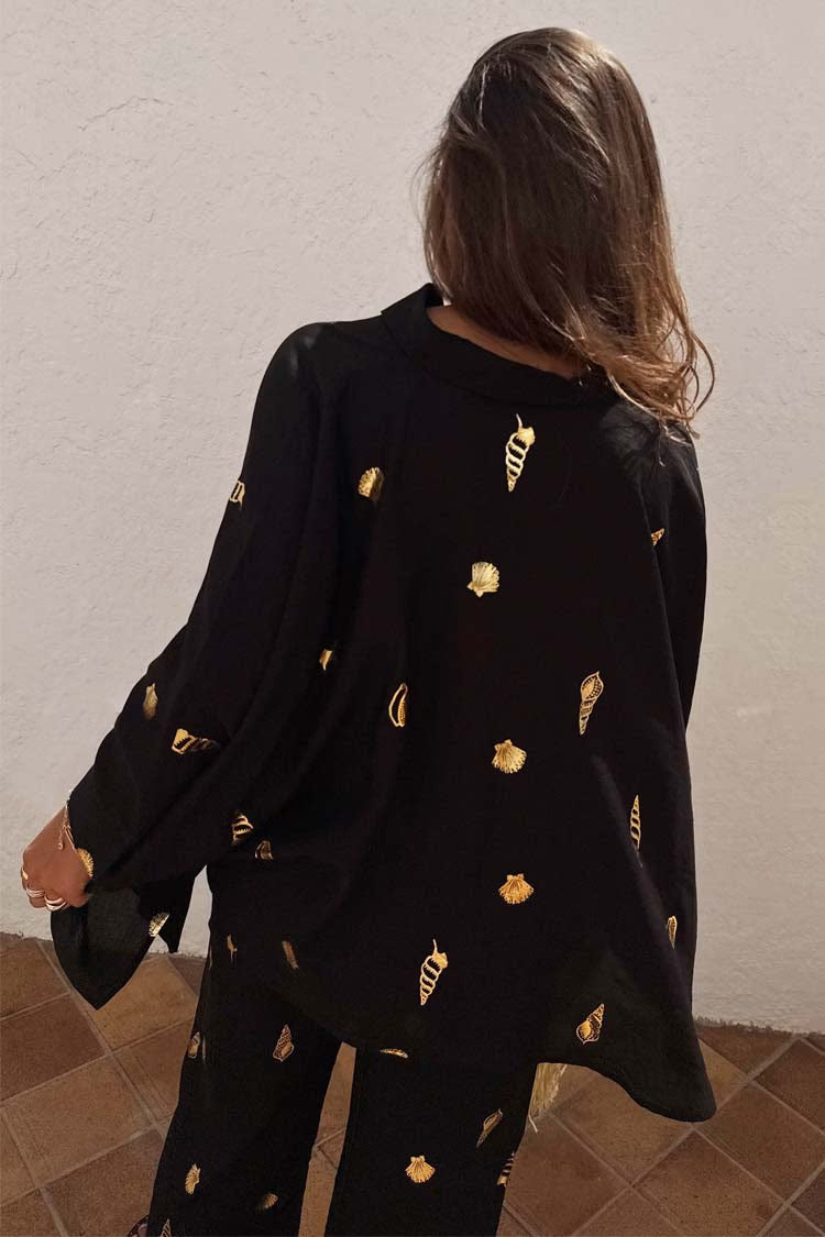 Load image into Gallery viewer, Black Shell Cape Shirt
