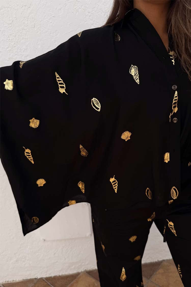 Load image into Gallery viewer, Black Shell Cape Shirt
