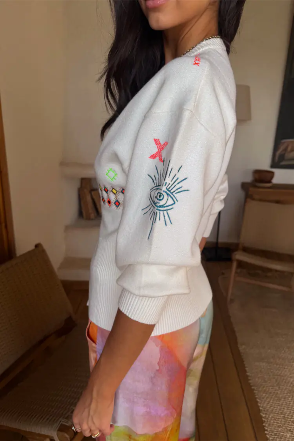 Load image into Gallery viewer, Cream Neon Embroidered Darcy Cardigan
