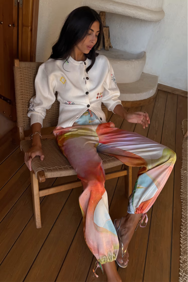 Cream Neon Embroidered Darcy Cardigan
