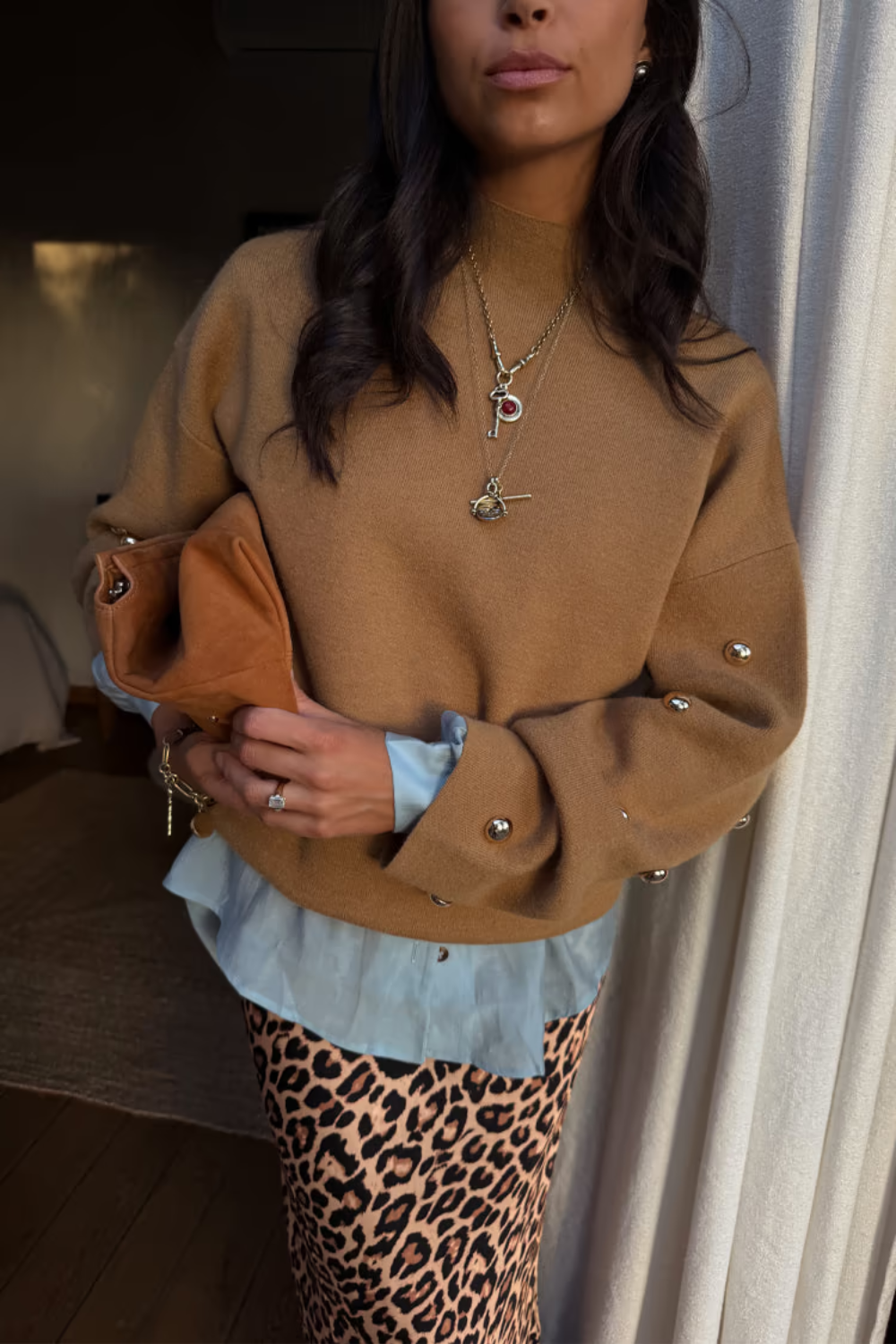 Load image into Gallery viewer, Tan Stud Evie Knit Jumper
