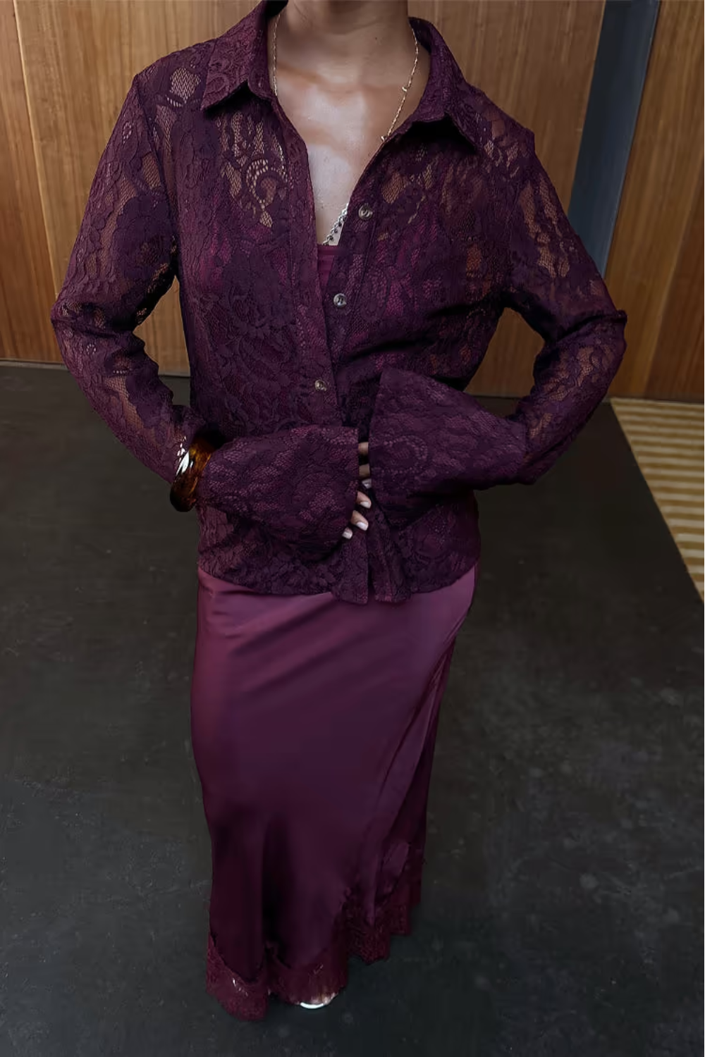 Load image into Gallery viewer, Burgundy Lace Shirt
