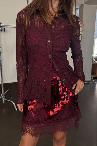 Burgundy Lace Shirt
