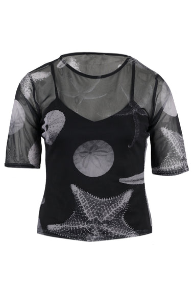 Black Seashell Mesh T-Shirt