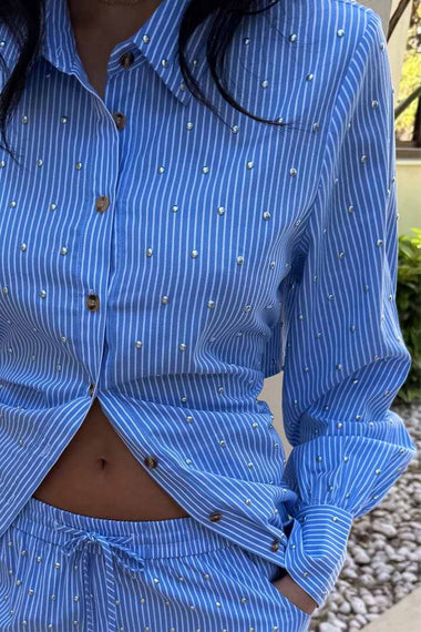 Blue Stripe Tie Back Shirt