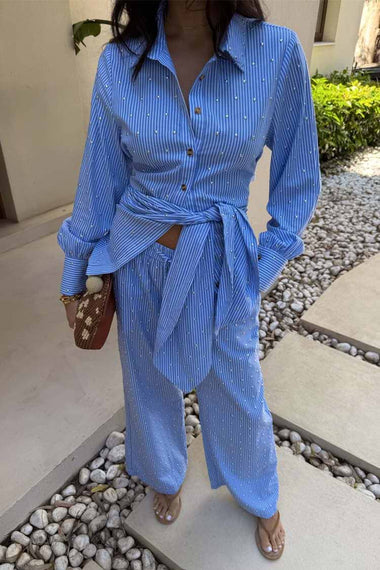 Blue Stripe Tie Back Shirt