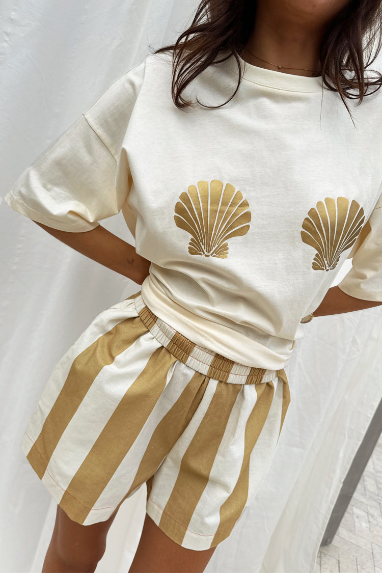 Load image into Gallery viewer, Gold Shell Boob T Shirt White - Top
