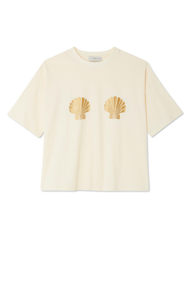 Gold Shell Boob T Shirt White - Top