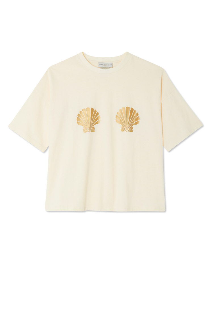 Load image into Gallery viewer, Gold Shell Boob T Shirt White - Top
