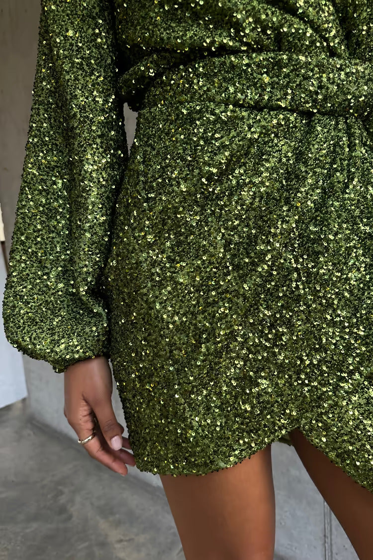 Load image into Gallery viewer, Olive Sequin Mini Vienna Dress - Dress
