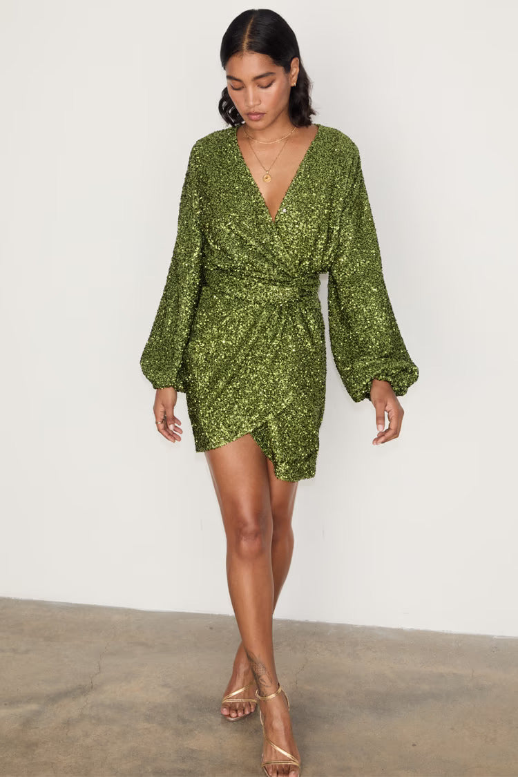 Load image into Gallery viewer, Olive Sequin Mini Vienna Dress - Dress

