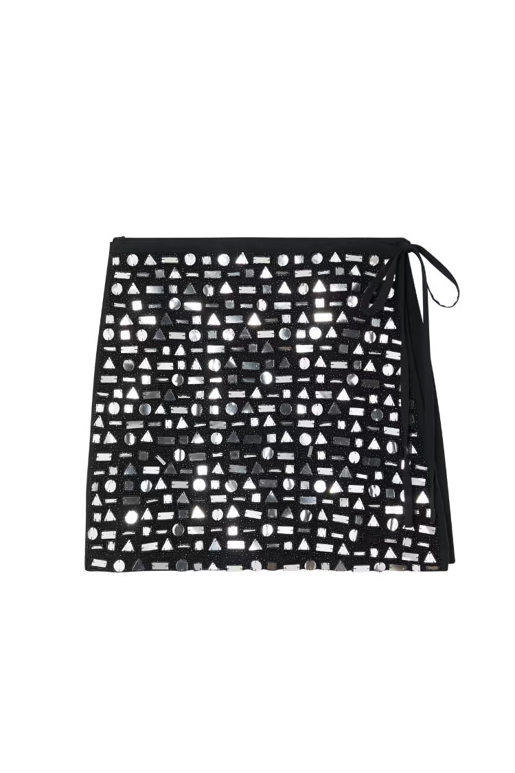 Load image into Gallery viewer, Black Beaded Mirror Skirt - Skirt
