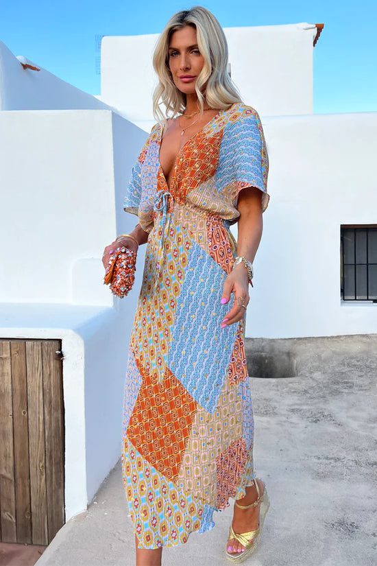 Load image into Gallery viewer, Patchwork Plisse Mollie Midi Dress
