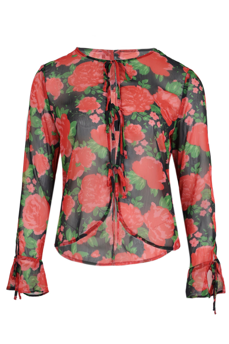 Rose Chiffon Tie Front Blouse
