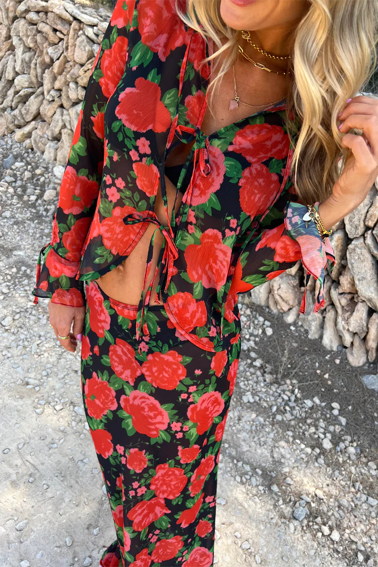 Load image into Gallery viewer, Rose Chiffon Tie Front Blouse - Top
