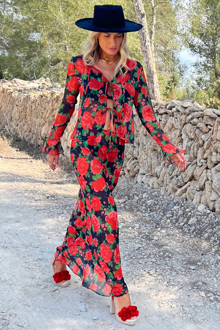 Load image into Gallery viewer, Rose Chiffon Tie Front Blouse - Top
