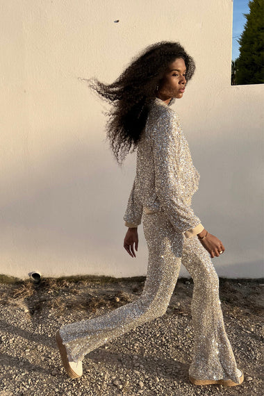 Sequin Flared Trousers - Bottoms