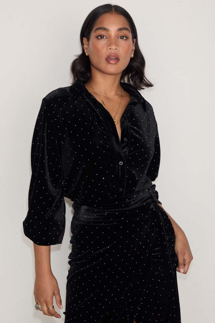 Load image into Gallery viewer, Black Velvet Cristi Shirt - Top
