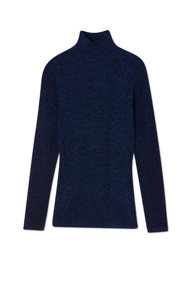 Navy Sparkle Roll Neck Top - Top