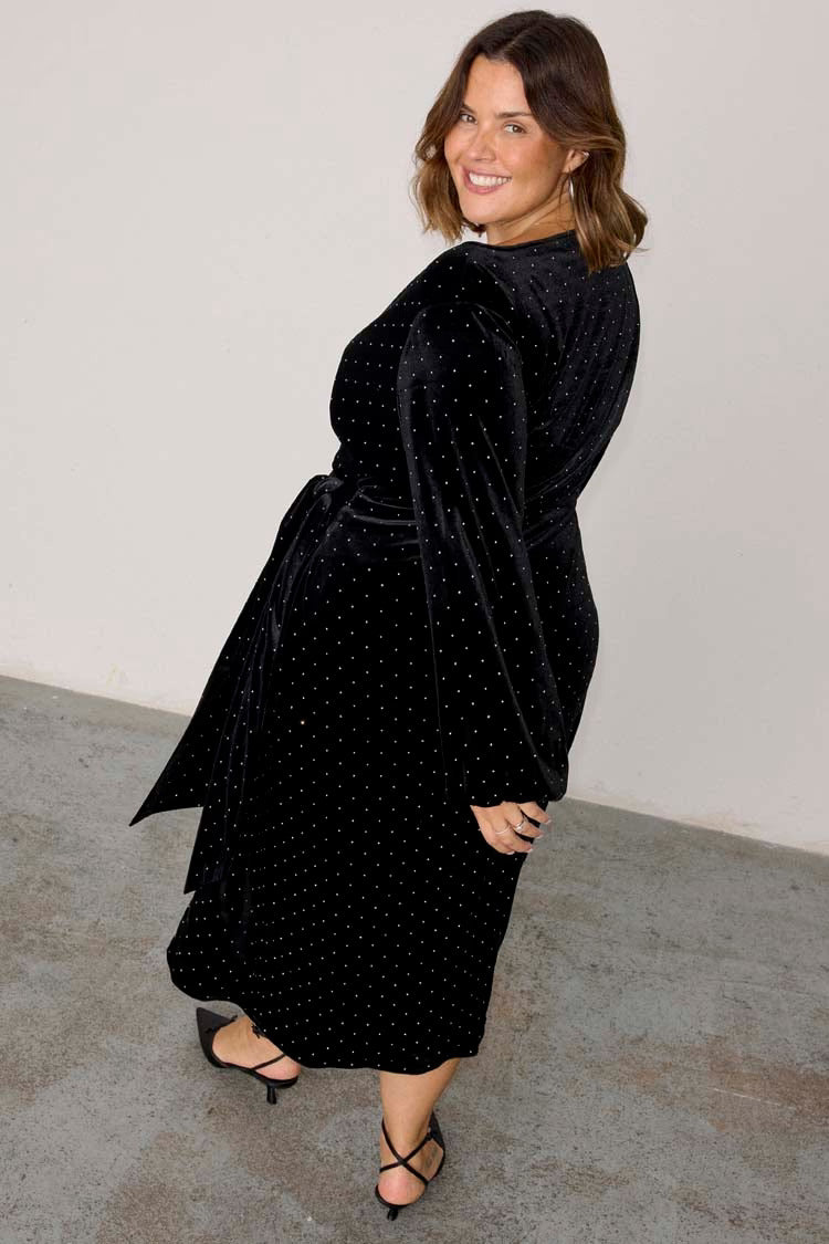 Load image into Gallery viewer, Black Velvet Midi Vienna Dress - Dress
