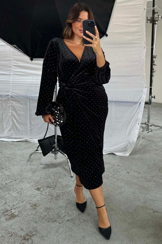 Black Velvet Midi Vienna Dress - Dress