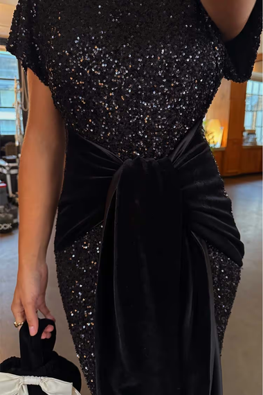 Black Sequin Bow Dress