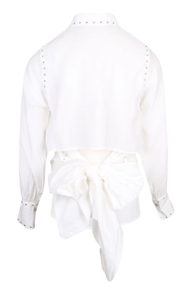 White Studded Tie Back Shirt
