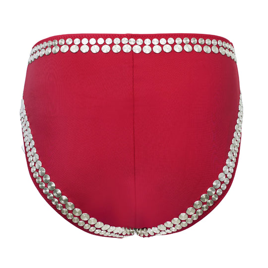 Load image into Gallery viewer, Red Bikini Bottoms with Metal Studs
