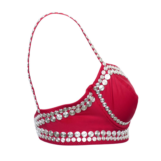 Load image into Gallery viewer, Red Bikini Top with Metal Studs
