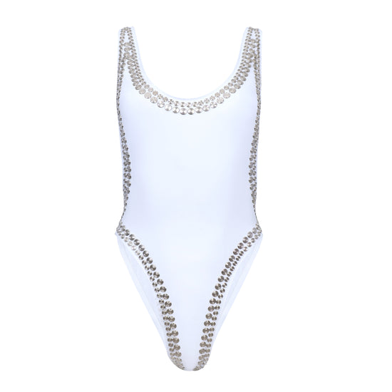 Scoop Neck One Piece Swimsuit in White