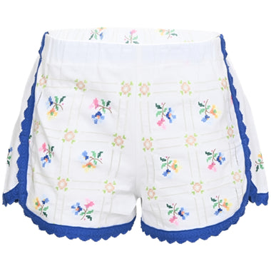 Orsina Cotton Shorts Blue Trim Square Print S - Shorts