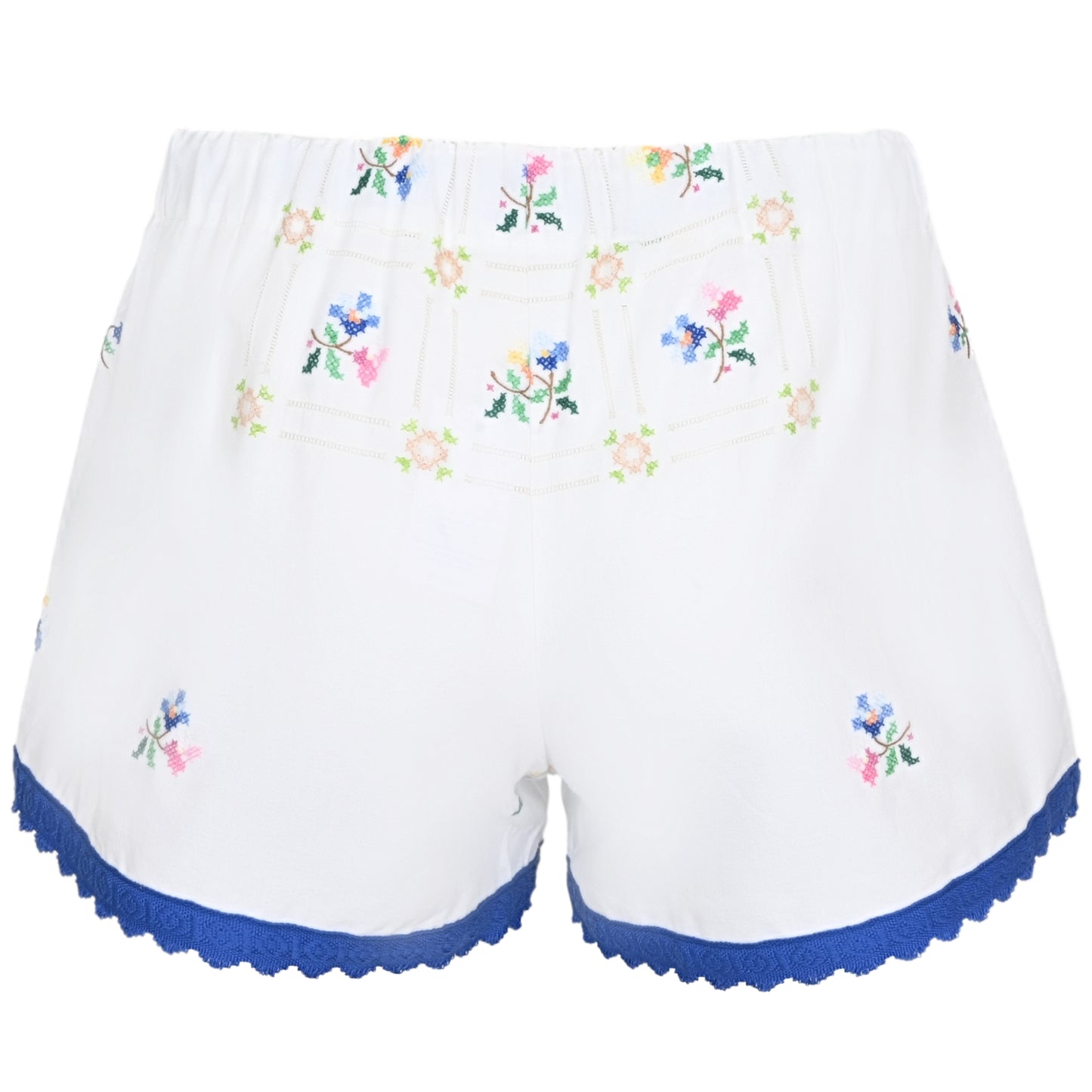 Load image into Gallery viewer, Orsina Cotton Shorts Blue Trim Square Print S - Shorts
