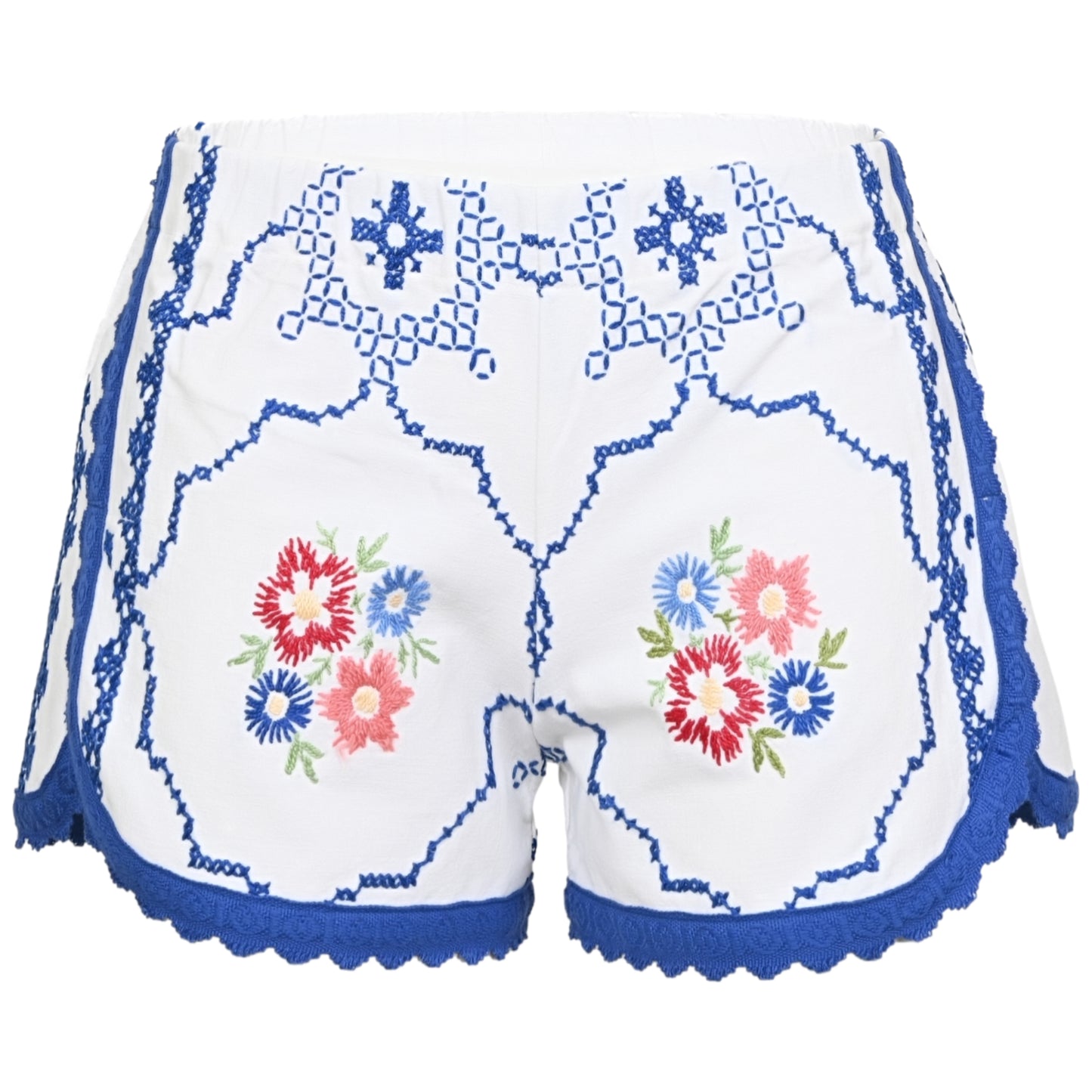 Load image into Gallery viewer, Orsina Cotton Shorts Blue Trim Floral Multi XS - Shorts
