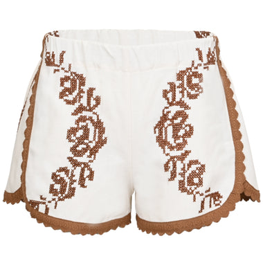 Orsina Cotton Shorts Tan Trim Brown Print S - Shorts