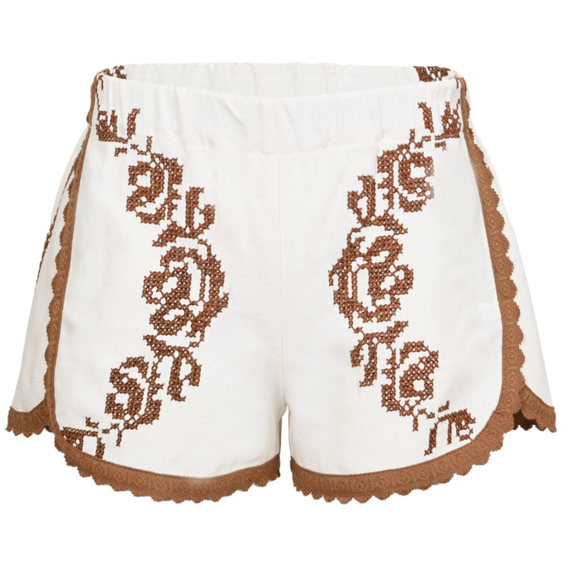 Orsina Cotton Shorts Tan Trim Brown Print S