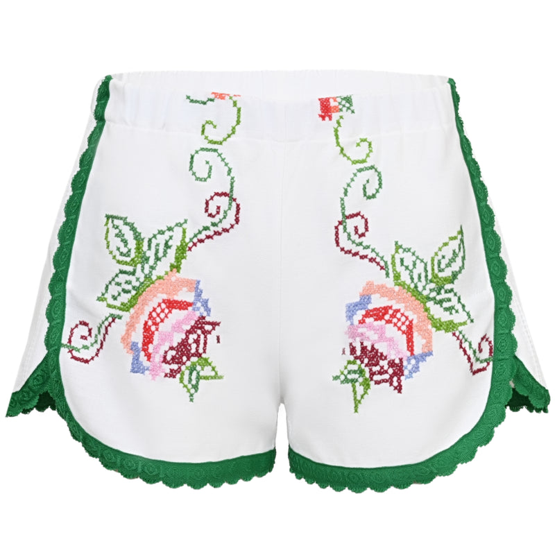 Orsina Cotton Shorts Bright Green Trim Floral Print S