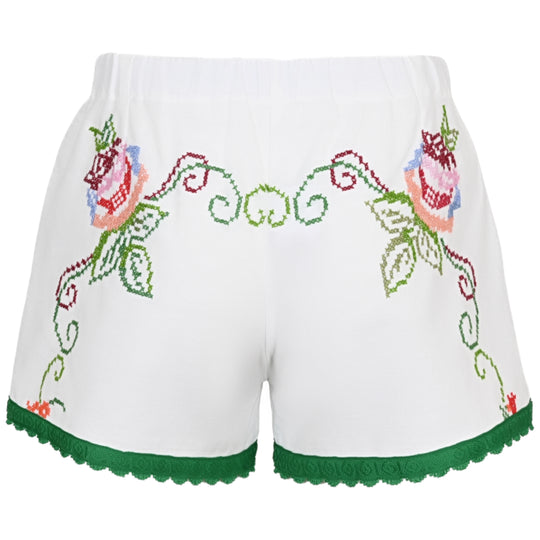 Orsina Cotton Shorts Bright Green Trim Floral Print S - Shorts