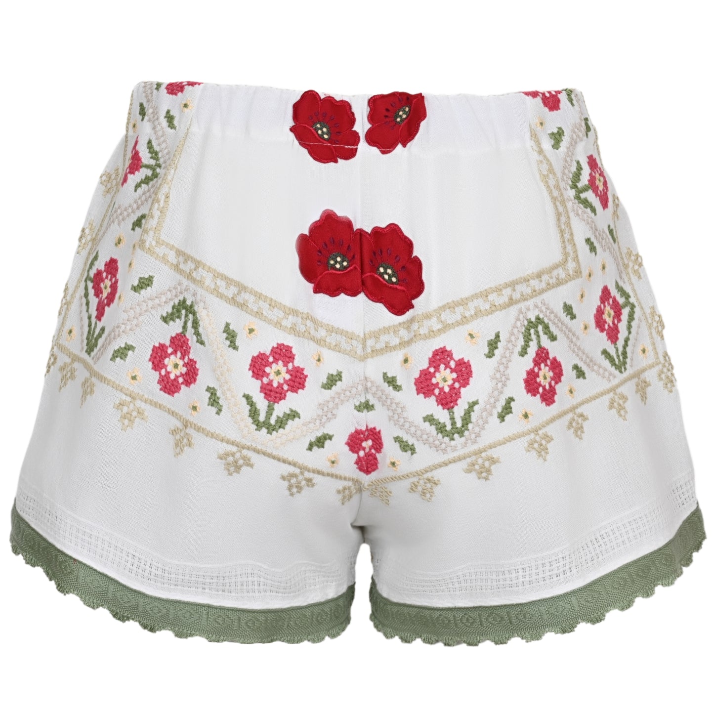 Load image into Gallery viewer, Orsina Cotton Shorts Green Trim Multi Print S - Shorts
